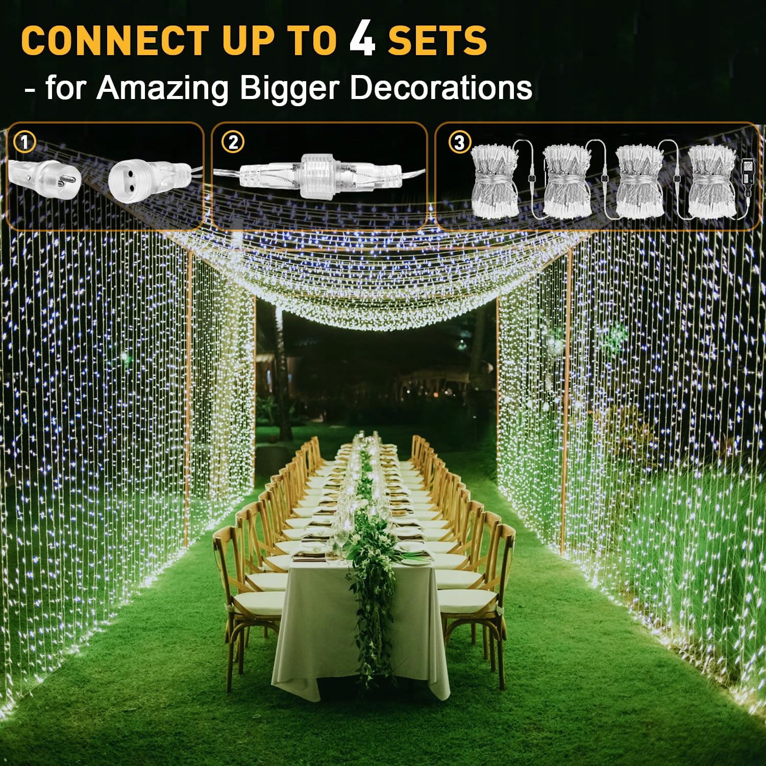 YOWIN Kurtyna Świetlna Girlanda Łańcuch Dekoracyjny Oświetlenie 6x3m 600LED — miniatura 6