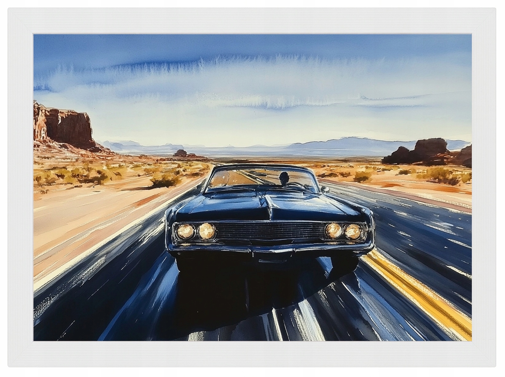 Plakát Rámeček Dřevo Muscle Car Poušť Cesta Vintage Retro Usa 100x70