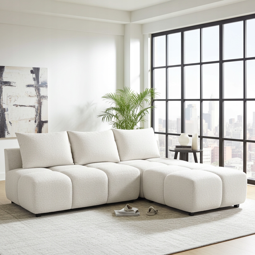 Bílý Moderní Rohová Sedací Souprava Rozkládací Funkce Spaní Rohová Sedačka Honey Mini