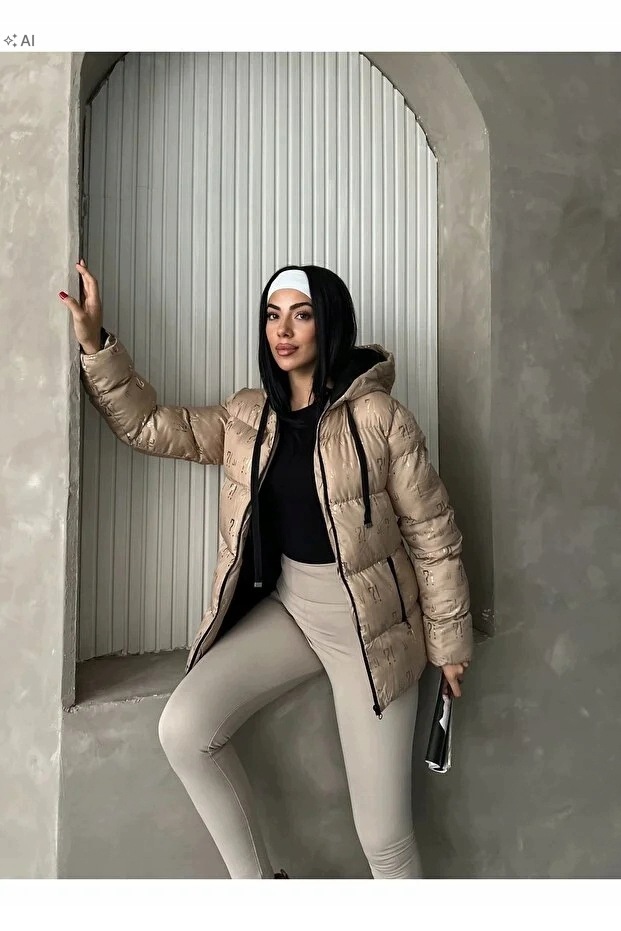 Pikovaná Dámská Teplá Béžová Bunda S Kapucí Stylová 42 5IA
