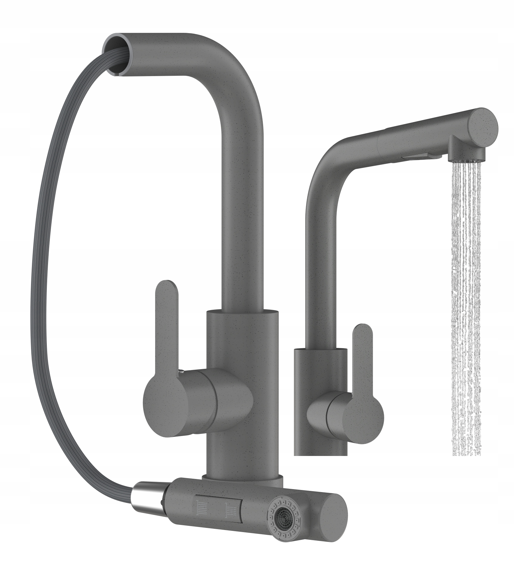 Šedý Kuchynský Kohútik S Výsuvným Výtokom, 2 Prúdy Do Umývadla Ebro