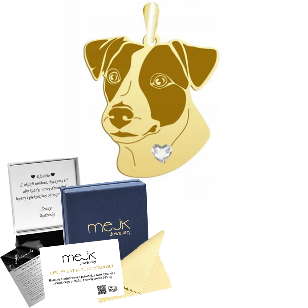 Zlatý přívěsek se psem Jack Russell teriér s krátkosrstým 925 Žena Gravírování