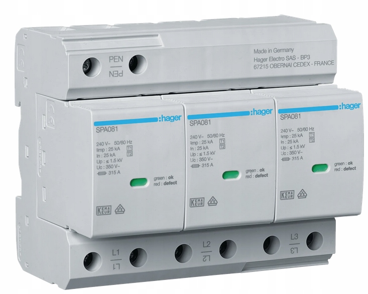 Ogranicznik przepięć 3P SPA800 T1+T2 Tn-c Hager