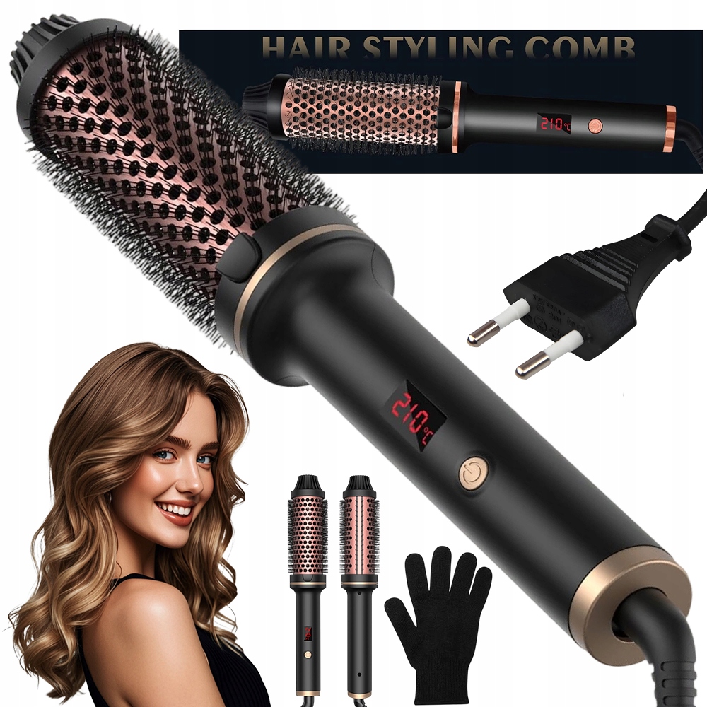 Stylizer 3W1 Szczotka Termiczna 65W Podwójne Napięcie Lokówka 38MM Czarna