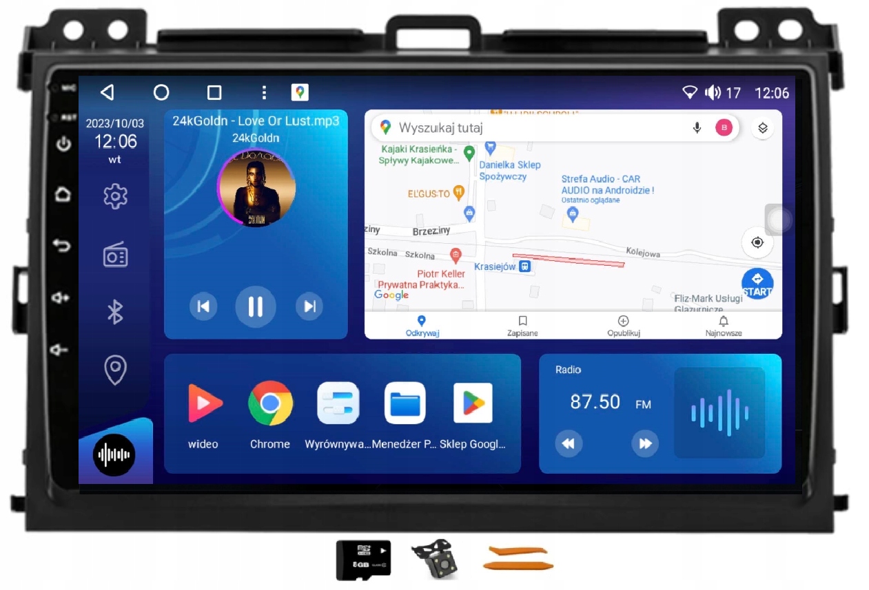 Rádio Android Gps Qled Carplay 128GB Toyota Land Cruiser Prado 3 02-09