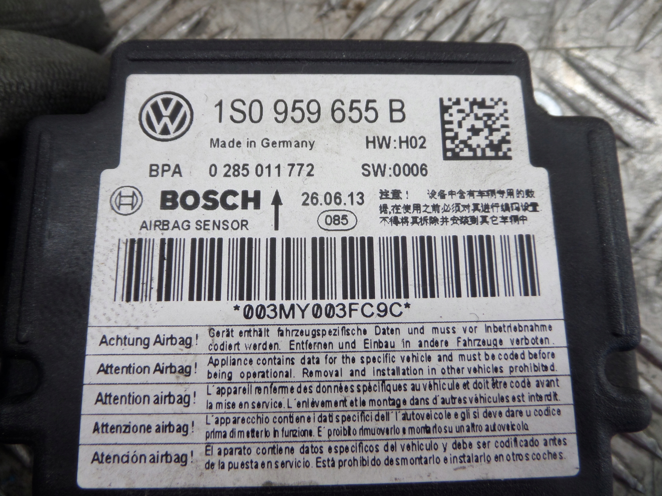 VW UP SKODA CITIGO modul SENSOR AIRBAG 1S0959655B