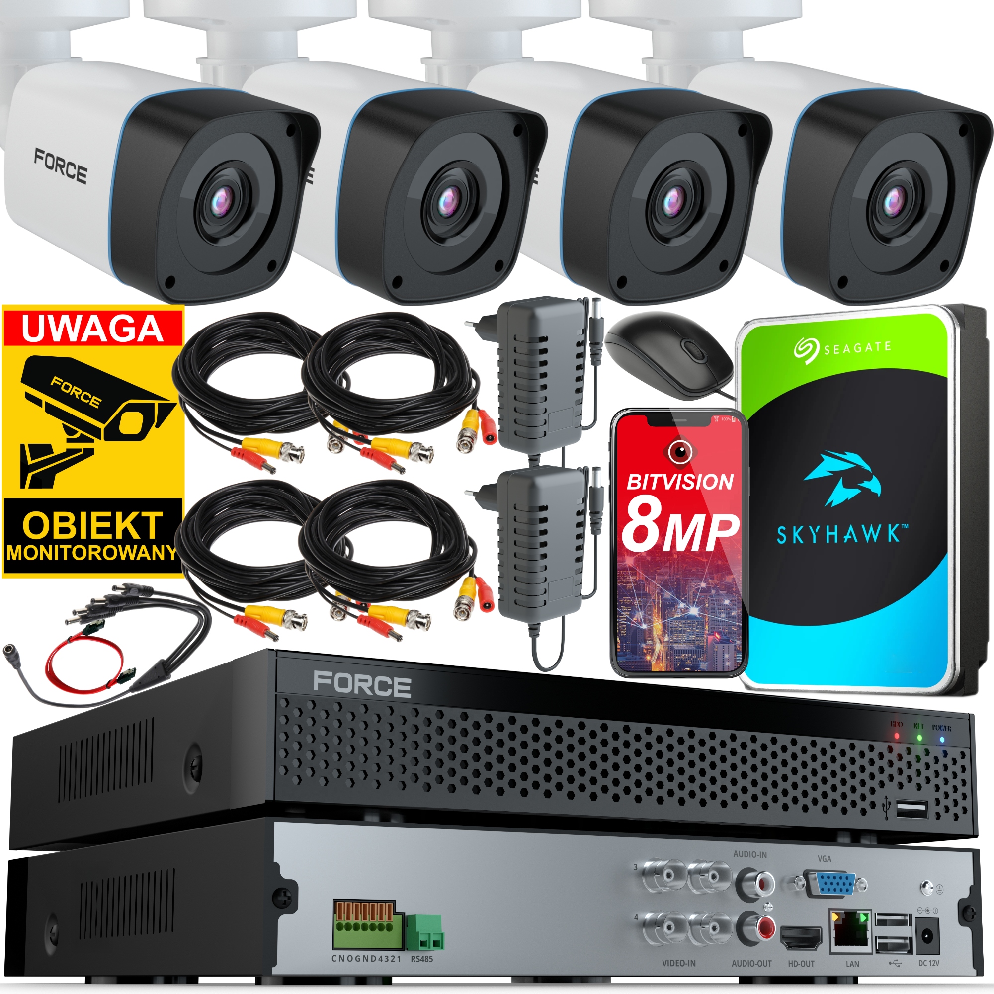 Force Monitorovací sada 4x Kamera Ahd 8MPx 4K, Disk 1TB, Náhled