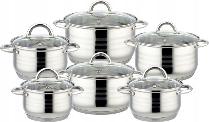 Súprava Hrncov Pots Strieborná Nerezová Oceľ Indukcia Plyn 12 Ks EdenBerg