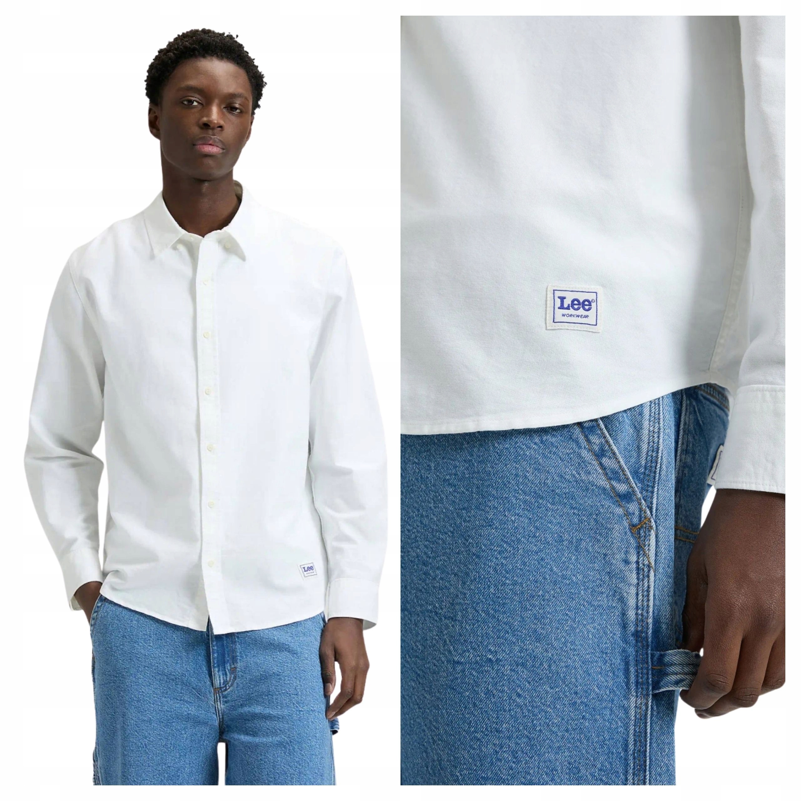 Pánská košile Lee Workwear Button Down Bílá s dlouhým rukávem, velikost XL