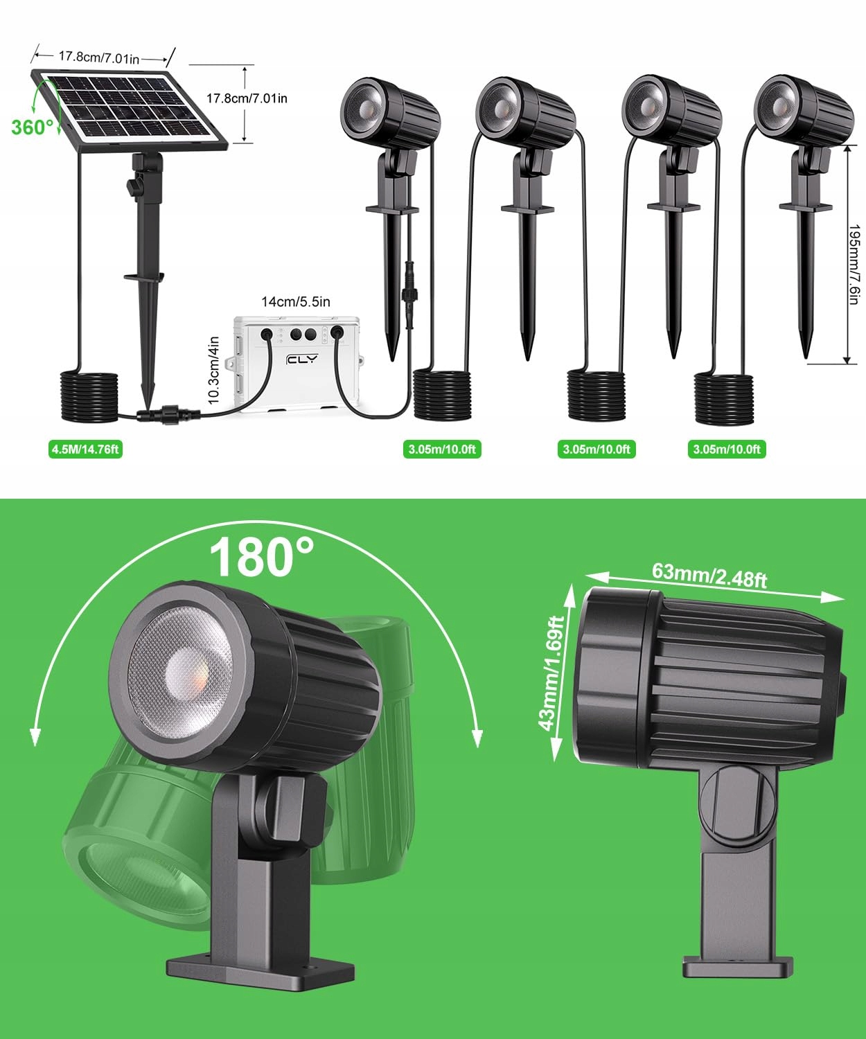 CLY Solarna Lampa Zewnętrzna Z Pilotem 2 Tryby 3 Jasności IP66 Wodoodporna — miniatura 8
