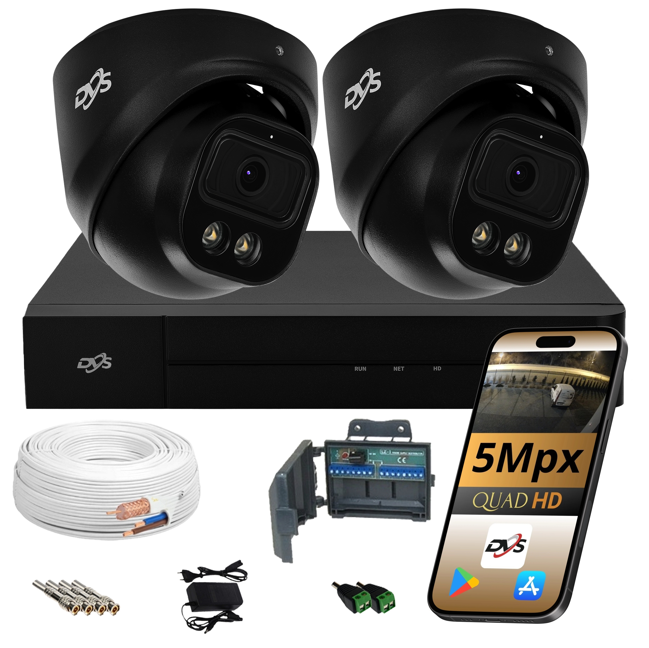 Set Na Monitorovanie 2x Analógová Kamera 5 Mpx Kopuľová Čierna Dual Led