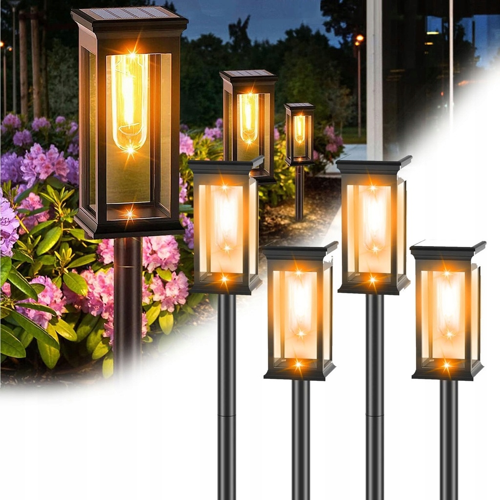 2x Solární Zahradní Lampa Led Zapichovací sloupek Snímač soumraku do zahrady