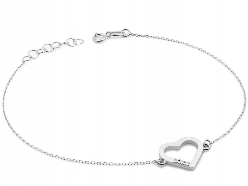 Zlatý náramek 585 srdce s brilianty, jedinečný vzor jako dárek 14kt