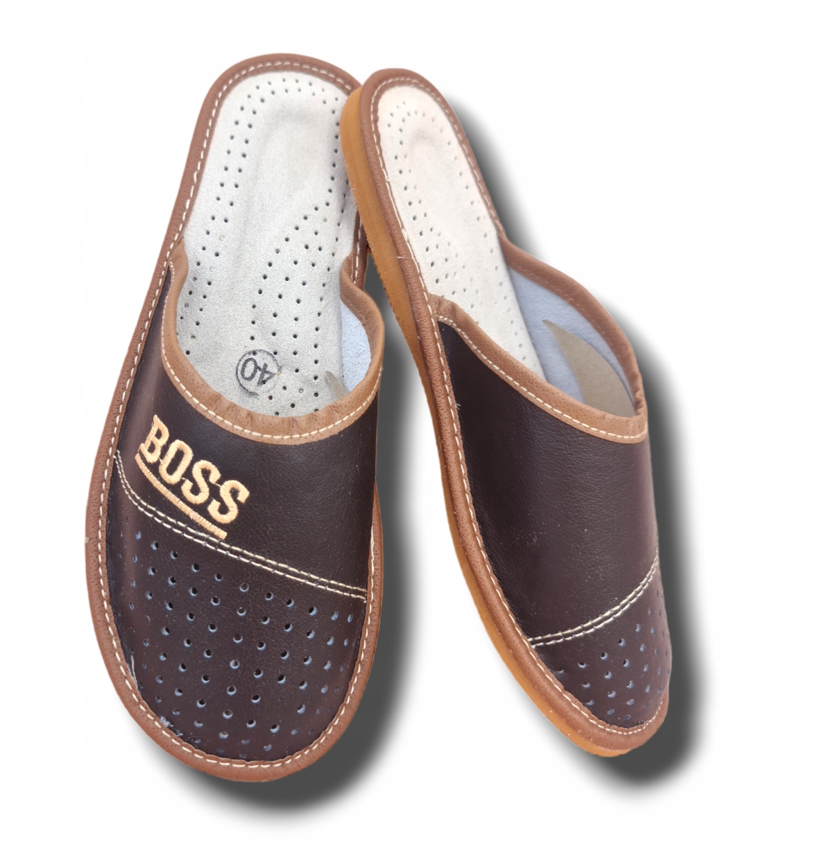 Pantofle Klapki Męskie Skórzane Rozmiar 41 Wsuwane Brązowe Rozmiary 40-46