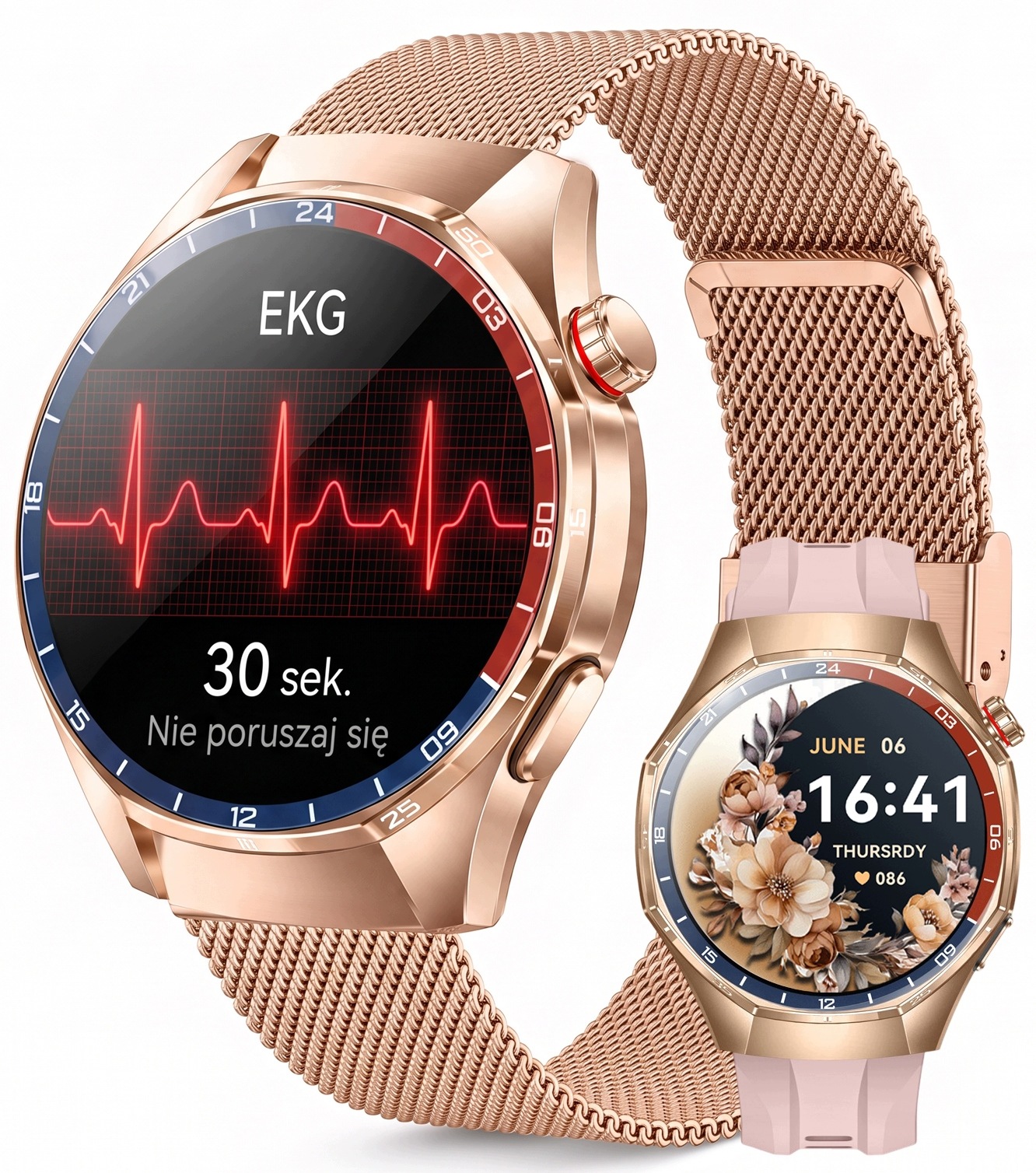 Smartwatch Ekg Zegarek Damski Ciśnieniomierz Pomiar Glukozy Amoled Rozmowy