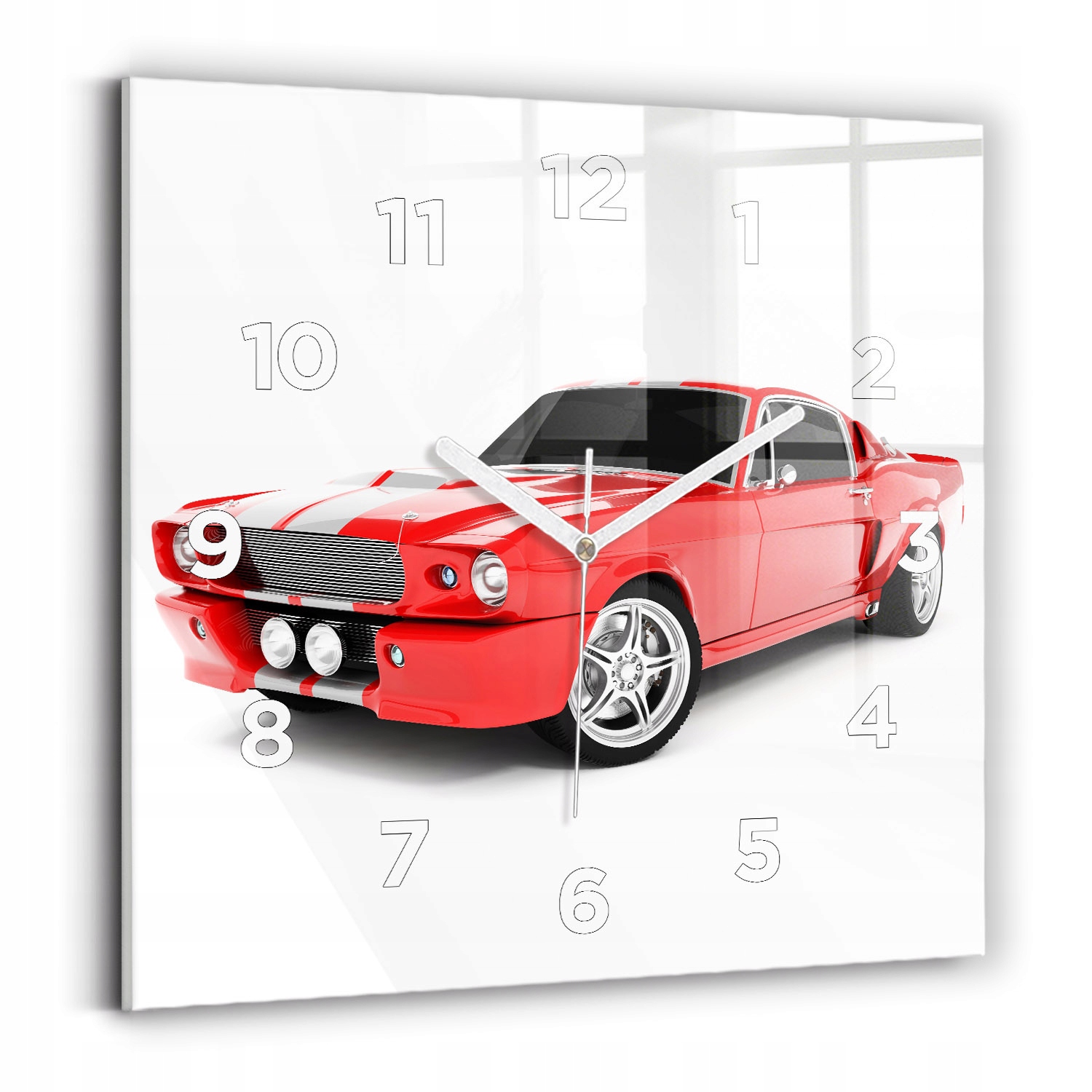 Čtvercové skleněné hodiny s stylovým potiskem Sportovní auto 30x30 cm