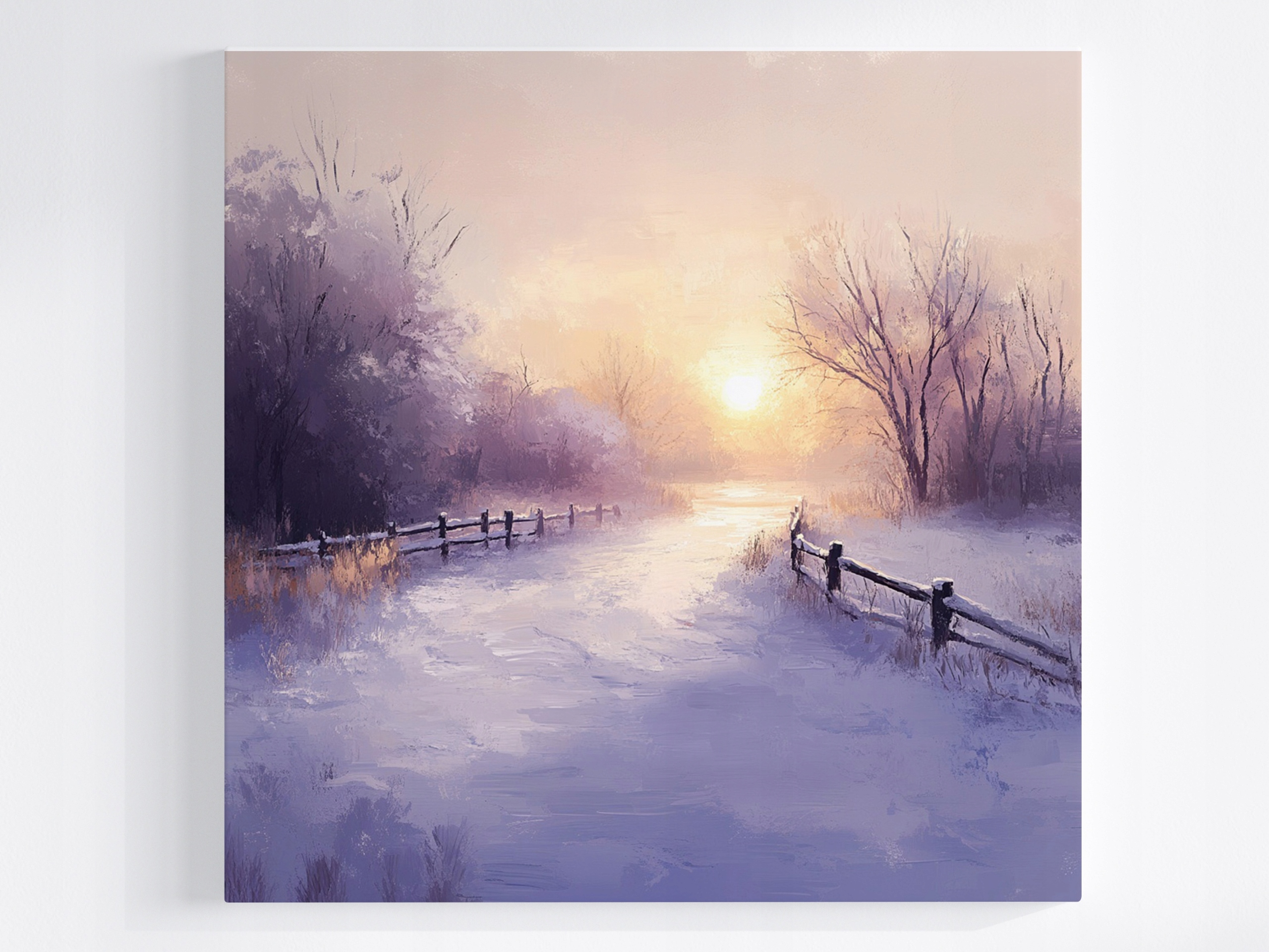 Obraz Na Plátně Canvas Krajina Pohled Vesnice Slunce Zima Sníh Cesta 60x60
