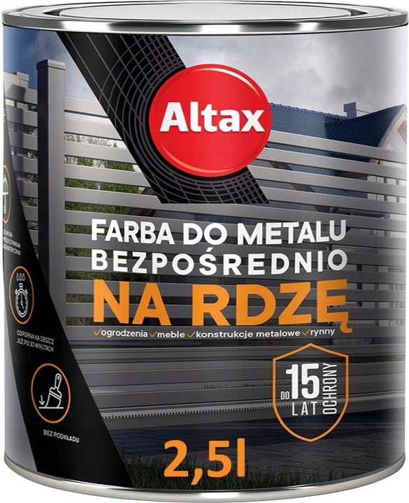 Farba do metalu na rdzę 2,5L Czarny Półmat Altax