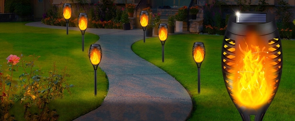 LAMPA SOLARNA LED POCHODNIA EFEKT PŁOMIEŃ OGIEŃ x4 Wysokość całkowita 52 cm