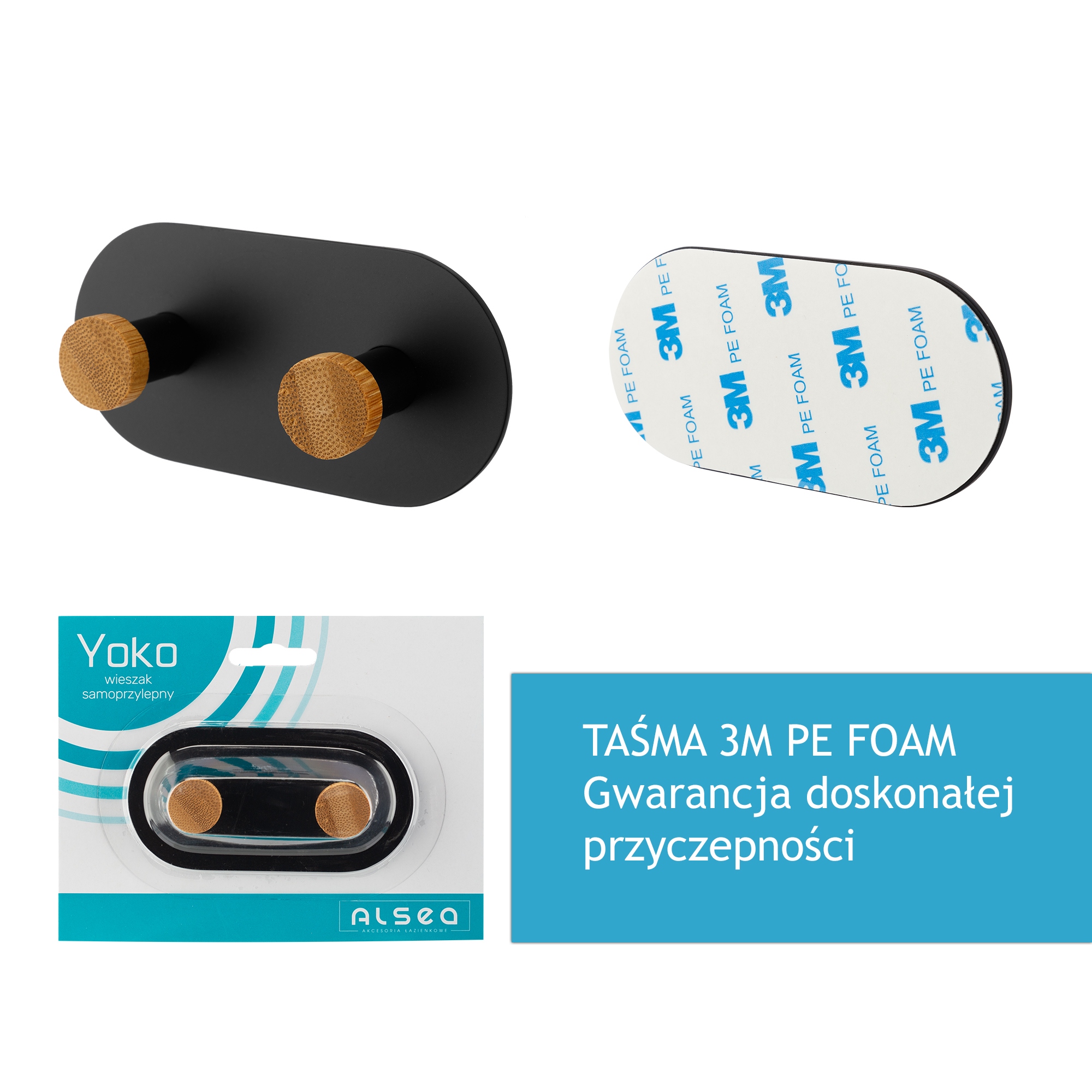 

Wieszak Samoprzylepny Czarny Bambusowy Podwójny