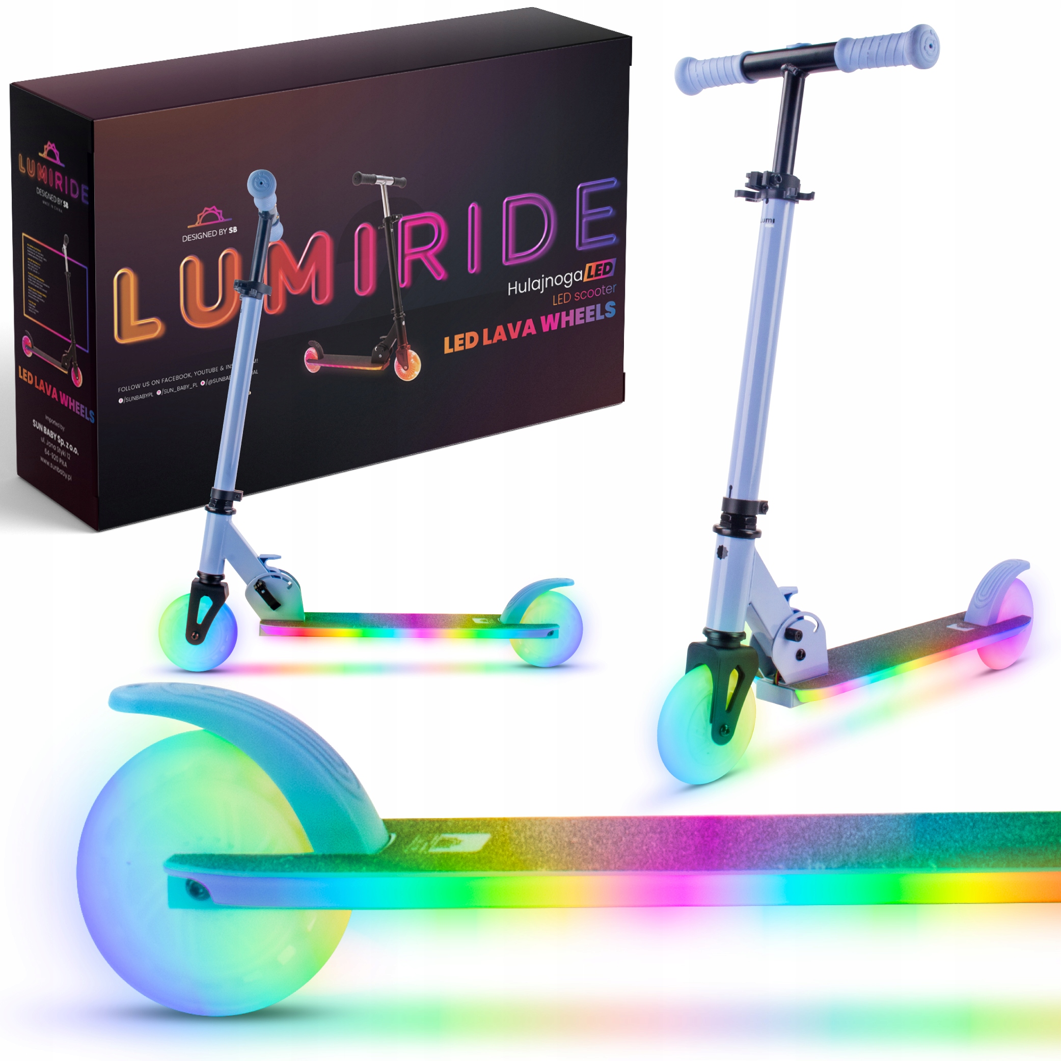 Hulajnoga Sun Baby dla dzieci Led składana dwukołowa Lumi ride niebieska