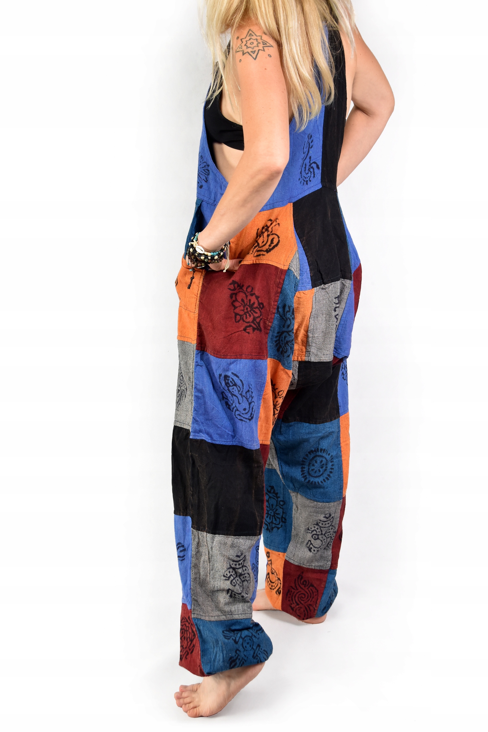 SPODNIE Ogrodniczki kolor NEPAL patchwork SZEROKIE Rozmiar uniwersalny