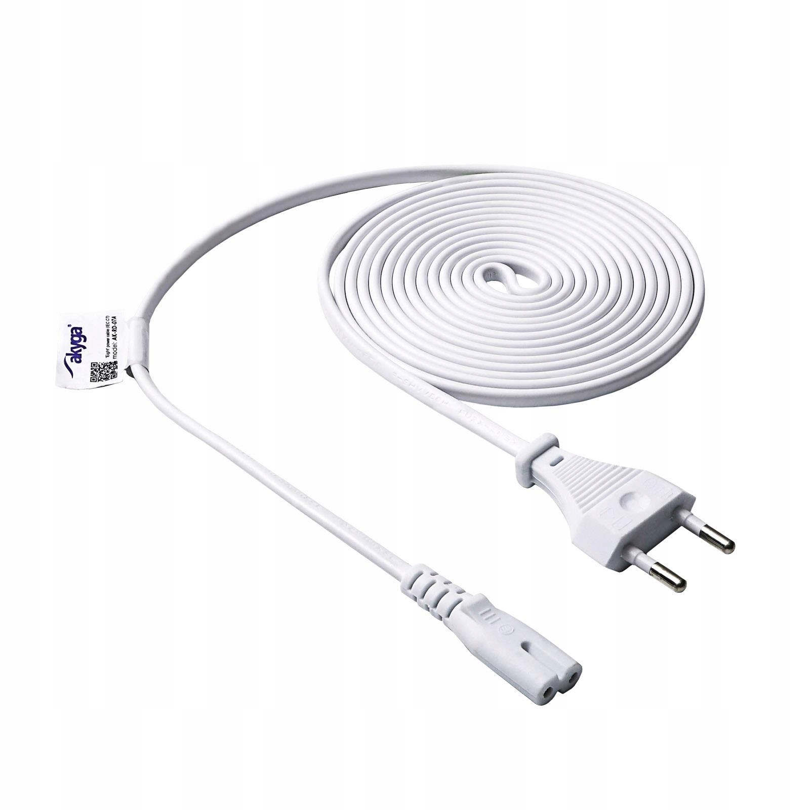 Akyga Kabel Zasilający 3M Cee 7/16 Iec C7 Biały Do Sprzętu