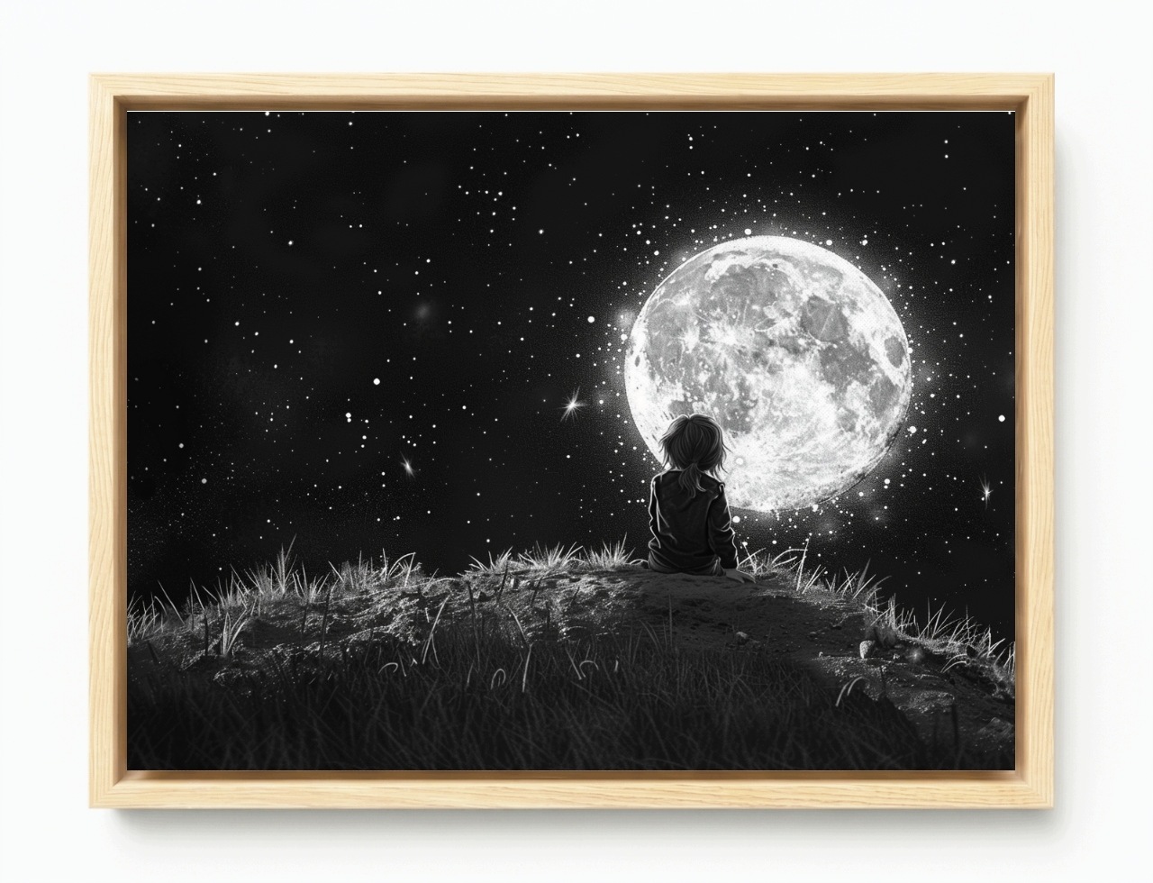 Obraz Rám Americká Krabička Žena Dívka Nebe Vesmír Měsíc B&w 80x60