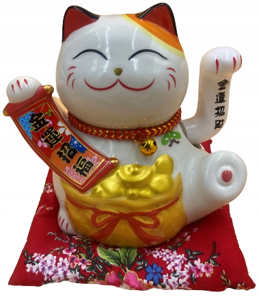 

Japoński Kot Maneki-Neko Szczęścia Porcelana 16cm