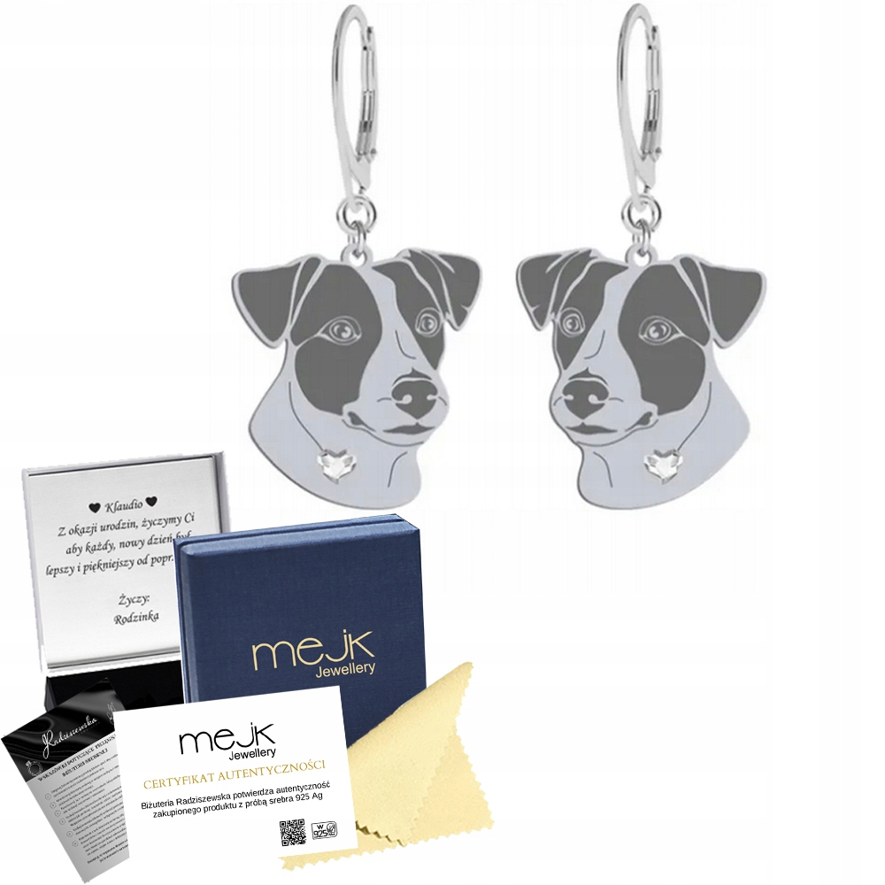 Stříbrné Náušnice 925 se psem Jack Russell Terrier Krátkosrstá žena Gravírování