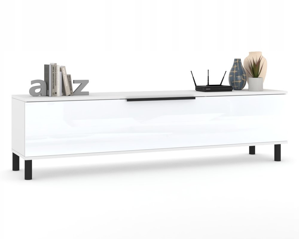 Stojící Rtv skříňka Komoda do obývacího pokoje s držákem Simply Bílý Lesk 160