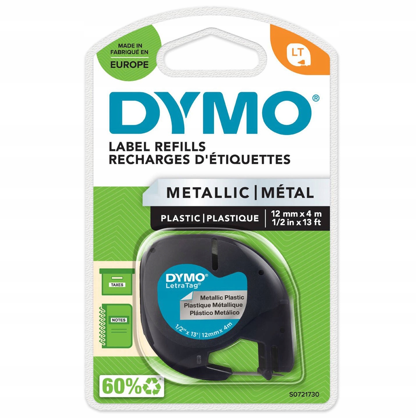 Taśma Dymo S0721730, srebrna, 12 mm x 4 m