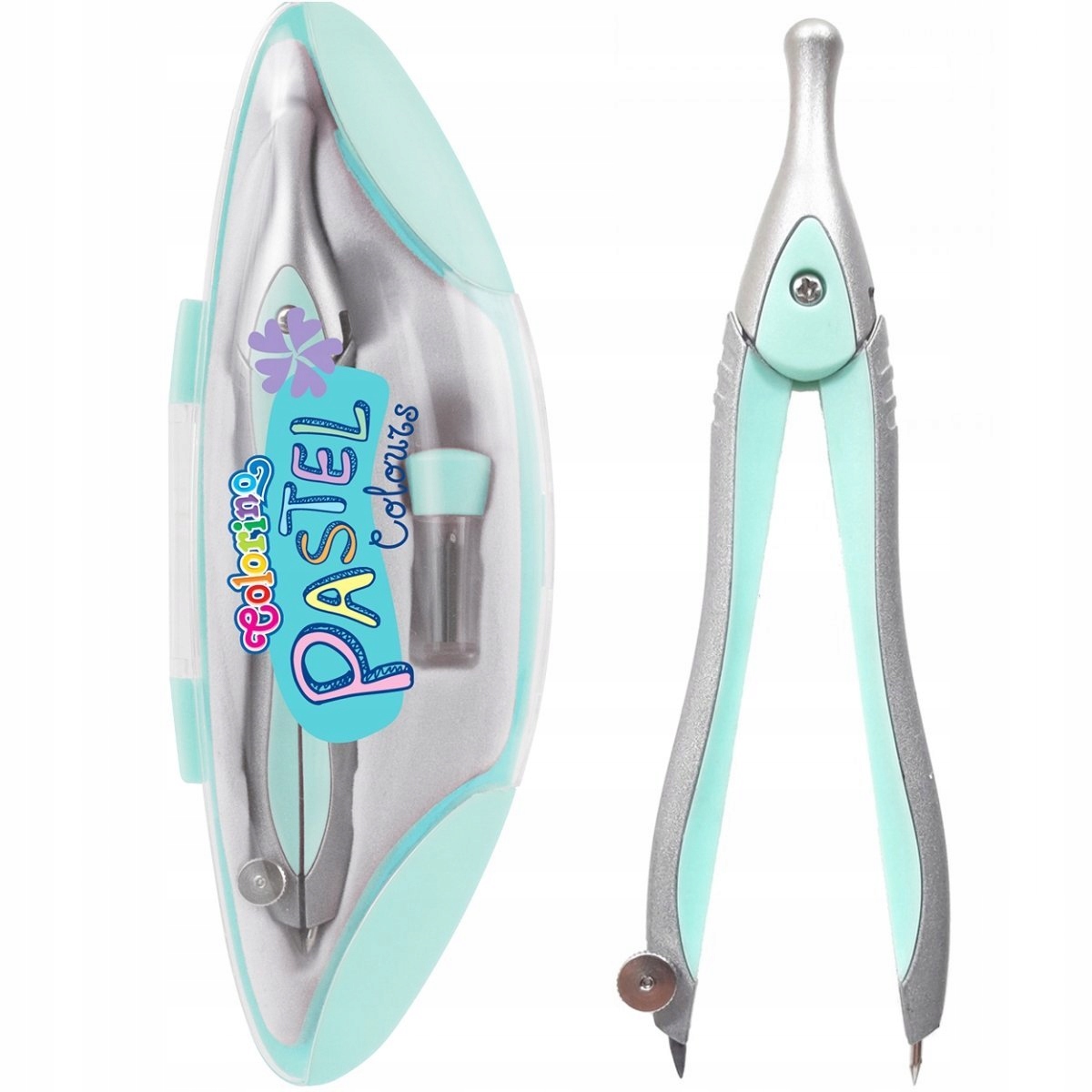 Cyrkiel Szkolny Pastelowy W Kasetce Etui + Zapasowe Grafity Colorino Marka Colorino