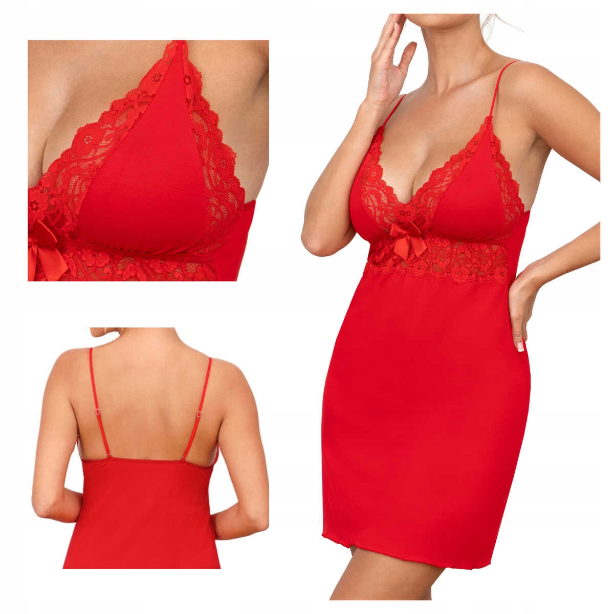 Červená viskózová Košile Donna Ally s ramínky, noční M