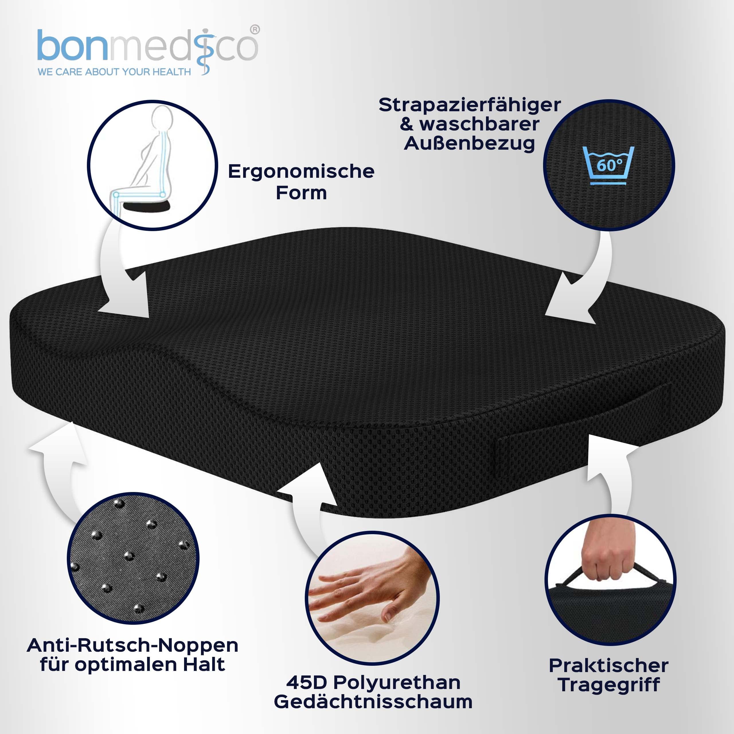 BONMEDICO Poduszka Ortopedyczna Uniwersalna Na Krzesło Fotel Czarna 41x41cm — miniatura 3