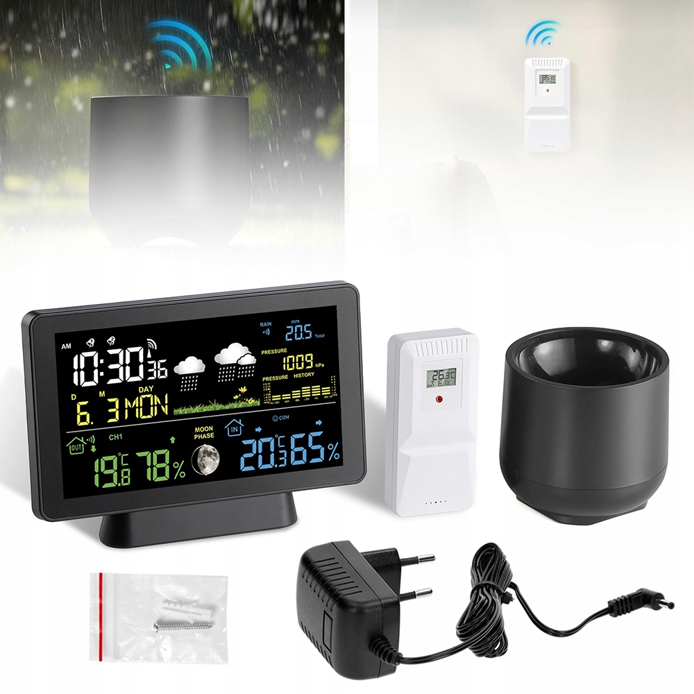Stacja pogodowa pogody bezprzewodowa 7,5" Barometr Deszczomierz