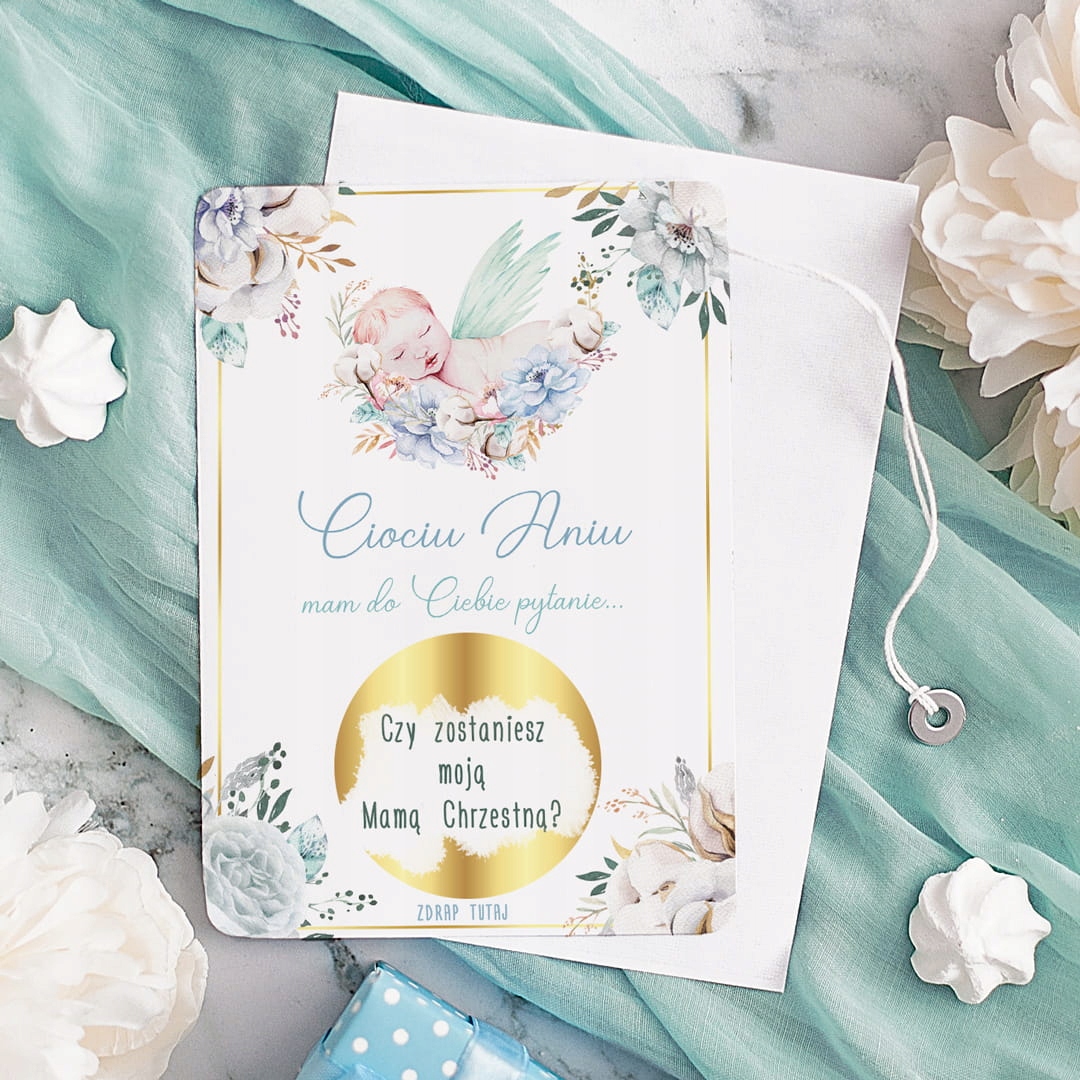 ZDRAPKA pytanie DO MAMY CHRZESTNEJ UROCZY CHŁOPIEC Kolor biały