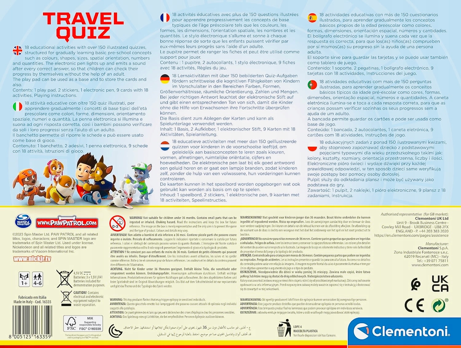 ELEKTRONICZNA GRA EDUKACYJNA PSI PATROL QUIZ INTERAKTYWNE PIÓRO NA PREZENT Marka Clementoni