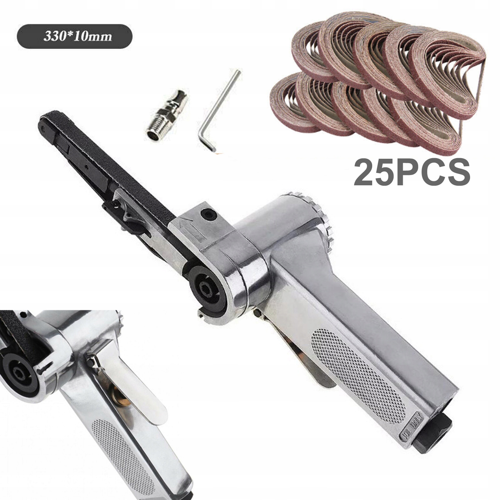 Pneumatická Pásová Bruska 10x330 mm Bezkoncová Páska 25 ks