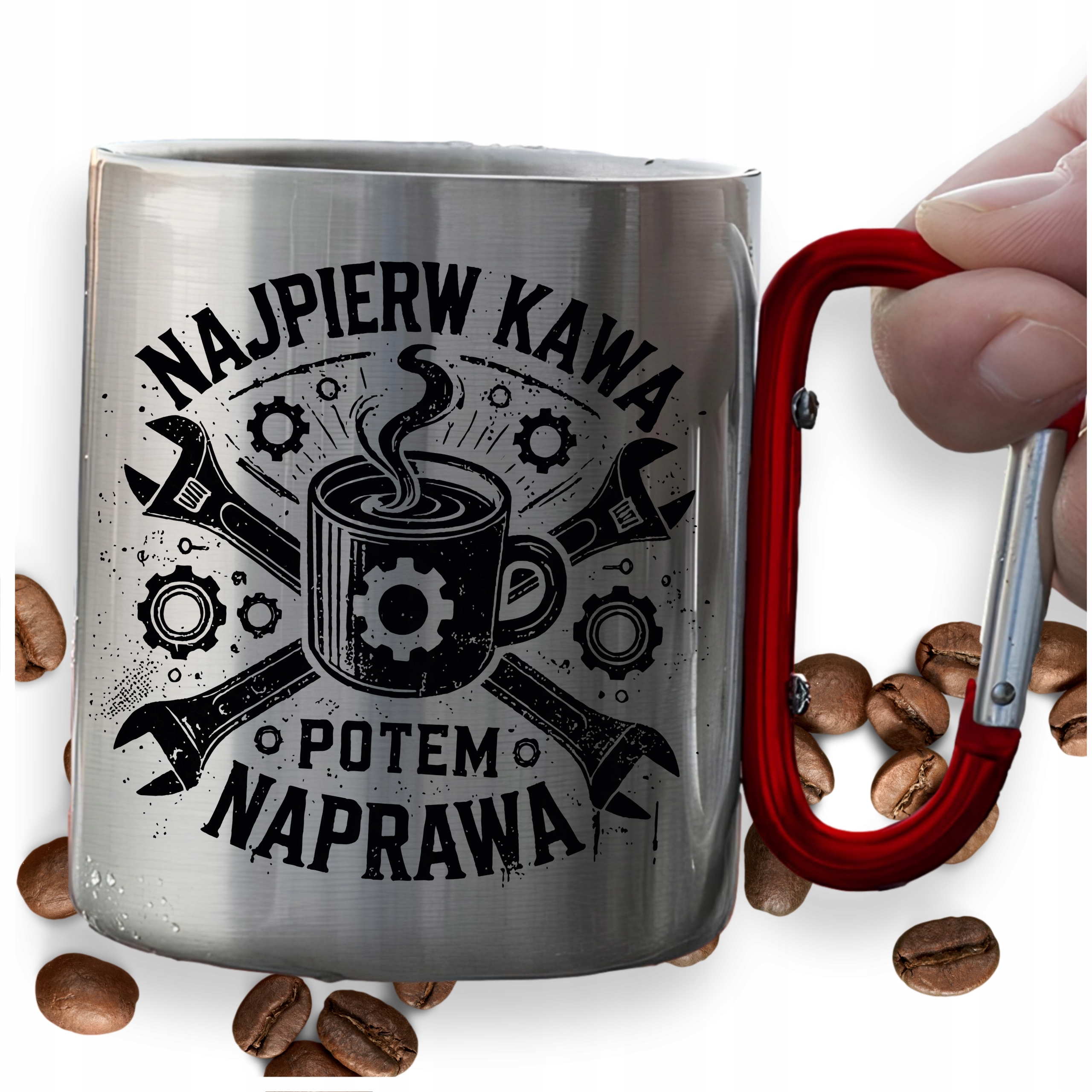 Kubek Dla Mechanika Metalowy 300ML Z Karabińczykiem Święta