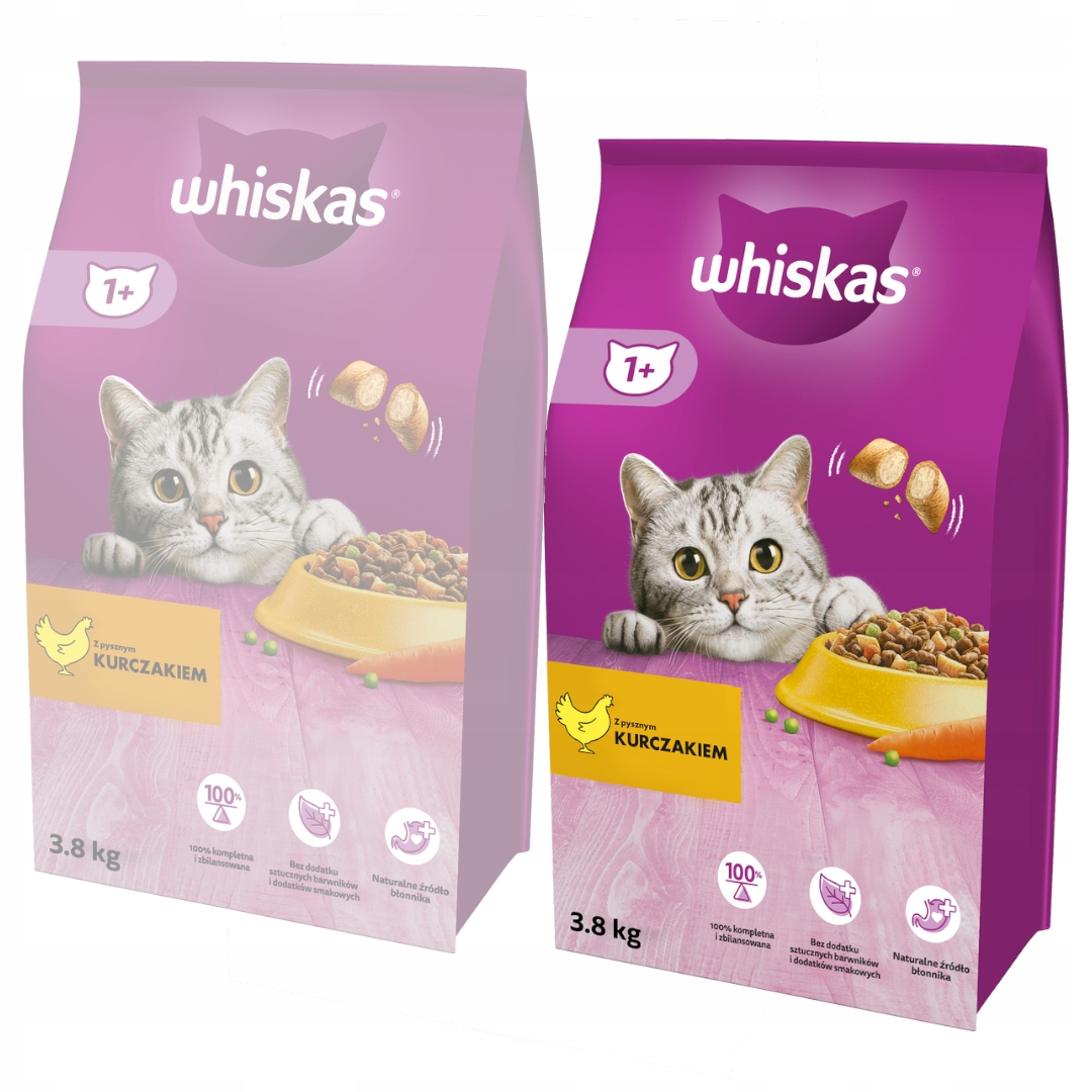 Levně Whiskas Adult 2x3,8kg s kuřecím masem Suché Krmivo pro dospělé kočky