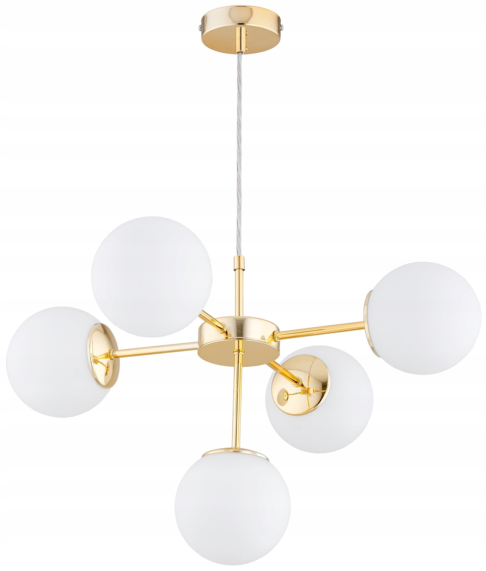 Złota Lampa Wisząca Sufitowa Żyrandol Białe Kule Milo Led E27