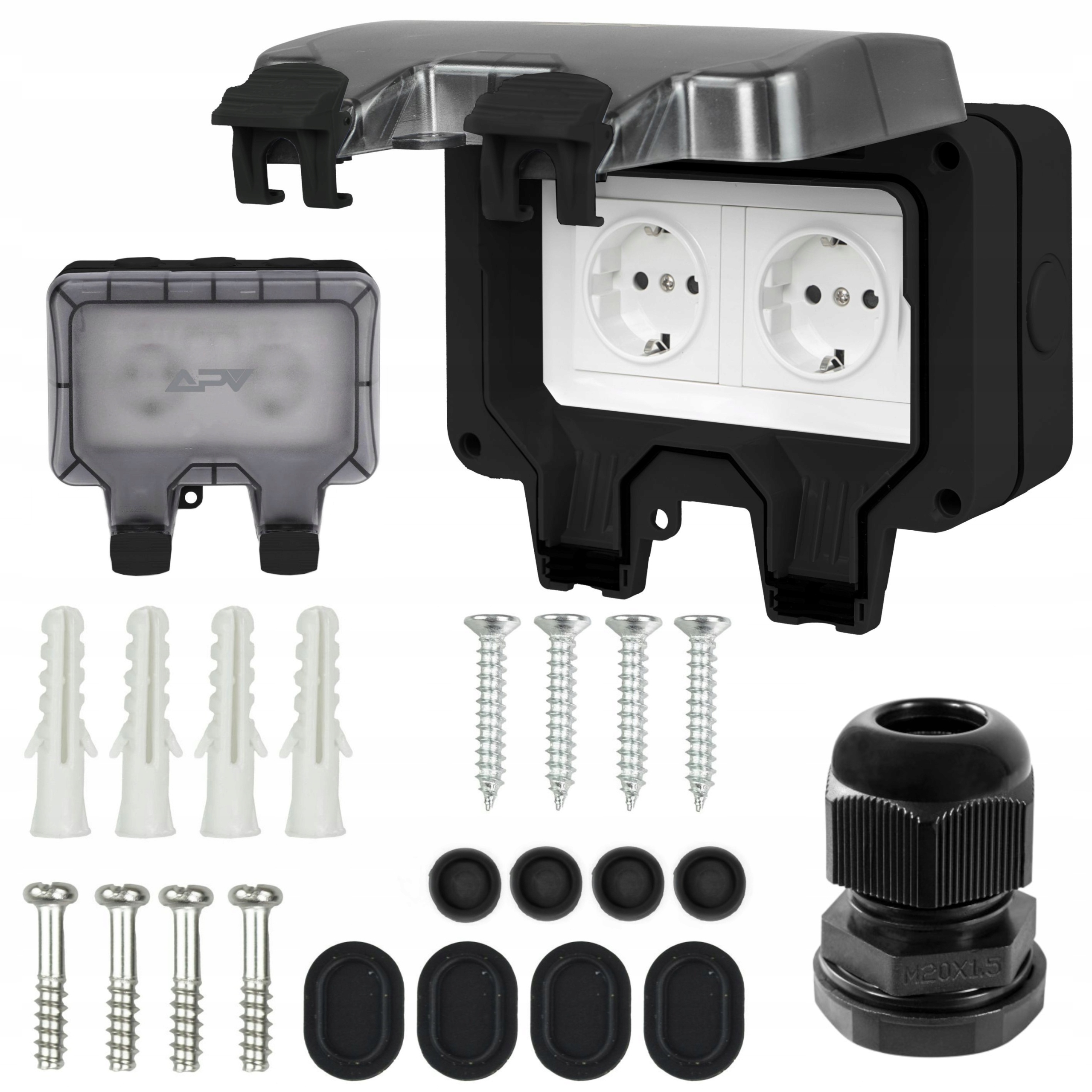 Podwójne Gniazdo Zewnętrzne Elektryczne Ogrodowe Wodoszczelne Schuko IP66