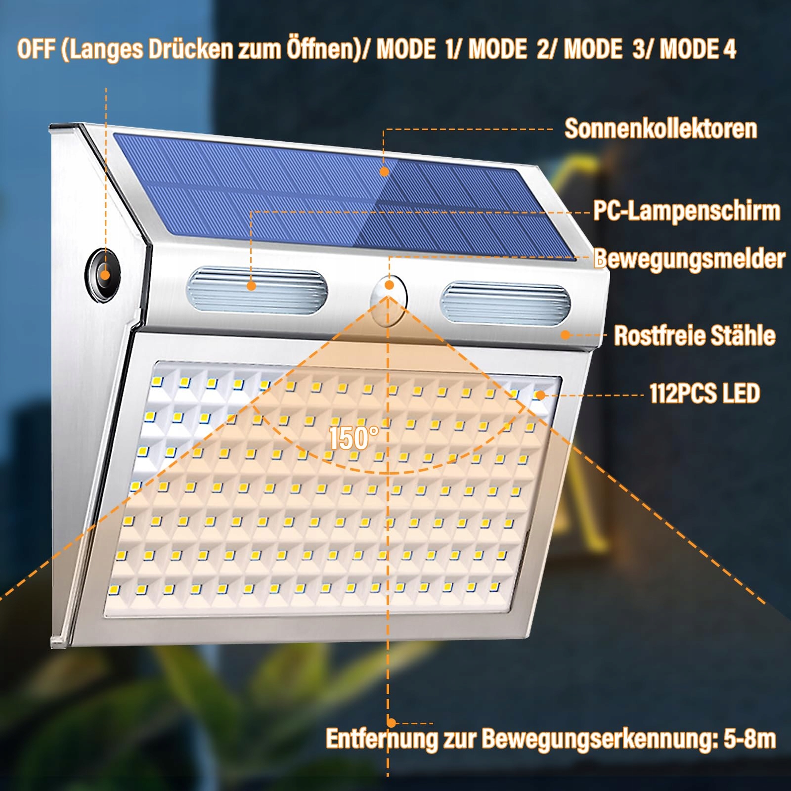 TOTHDATE Solarna Lampa Z Czujnikiem Ruchu 112 LED IP65 Do Ogrodu i Garażu — miniatura 2