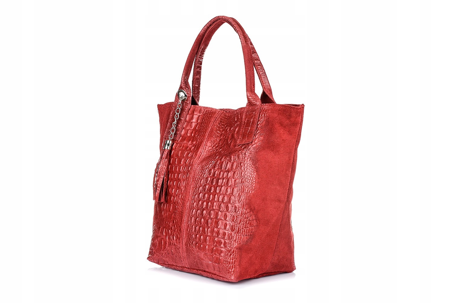 Červená dámská kožená kabelka shopper A4 L94