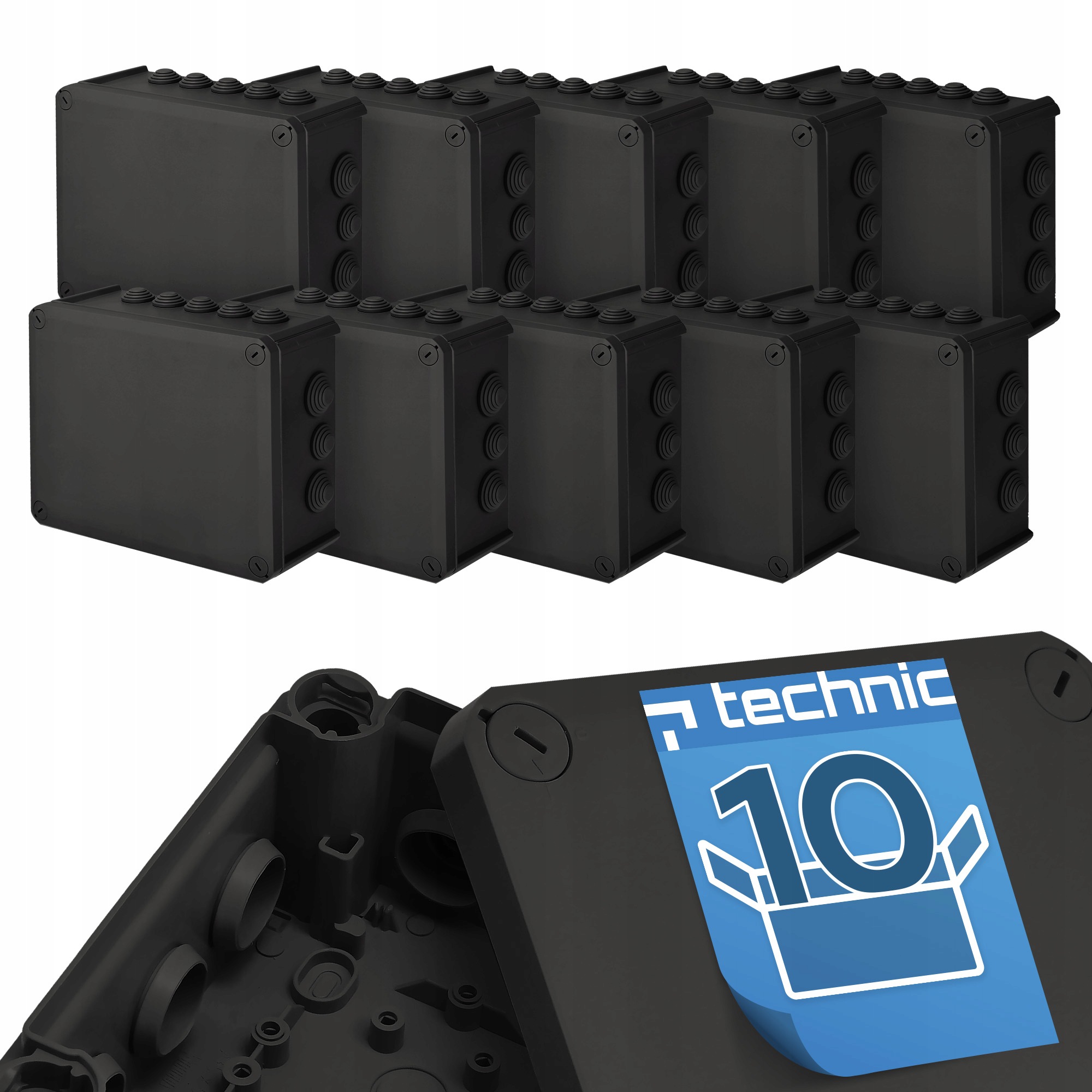 10x Edo Technic Krabica s tlmivkami IP44 240x190х95 čierna