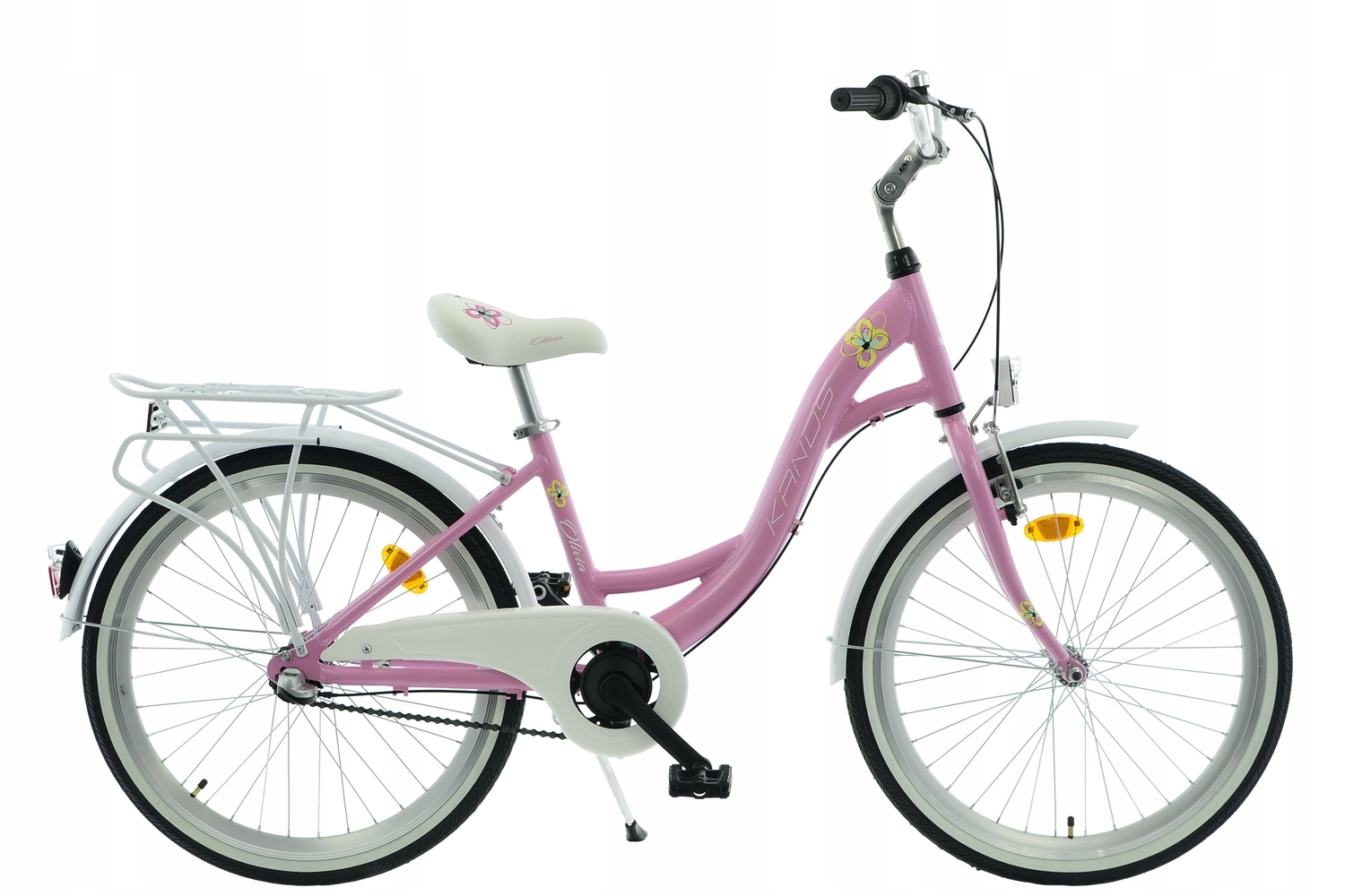 Rower 24 Kands Olivia 3-biegi różowo-biały połysk R14 wzrost 125-143 cm