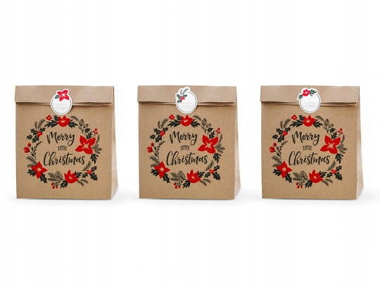 

Torebki na prezenty Christmas, kraft, 25x11x27 cm