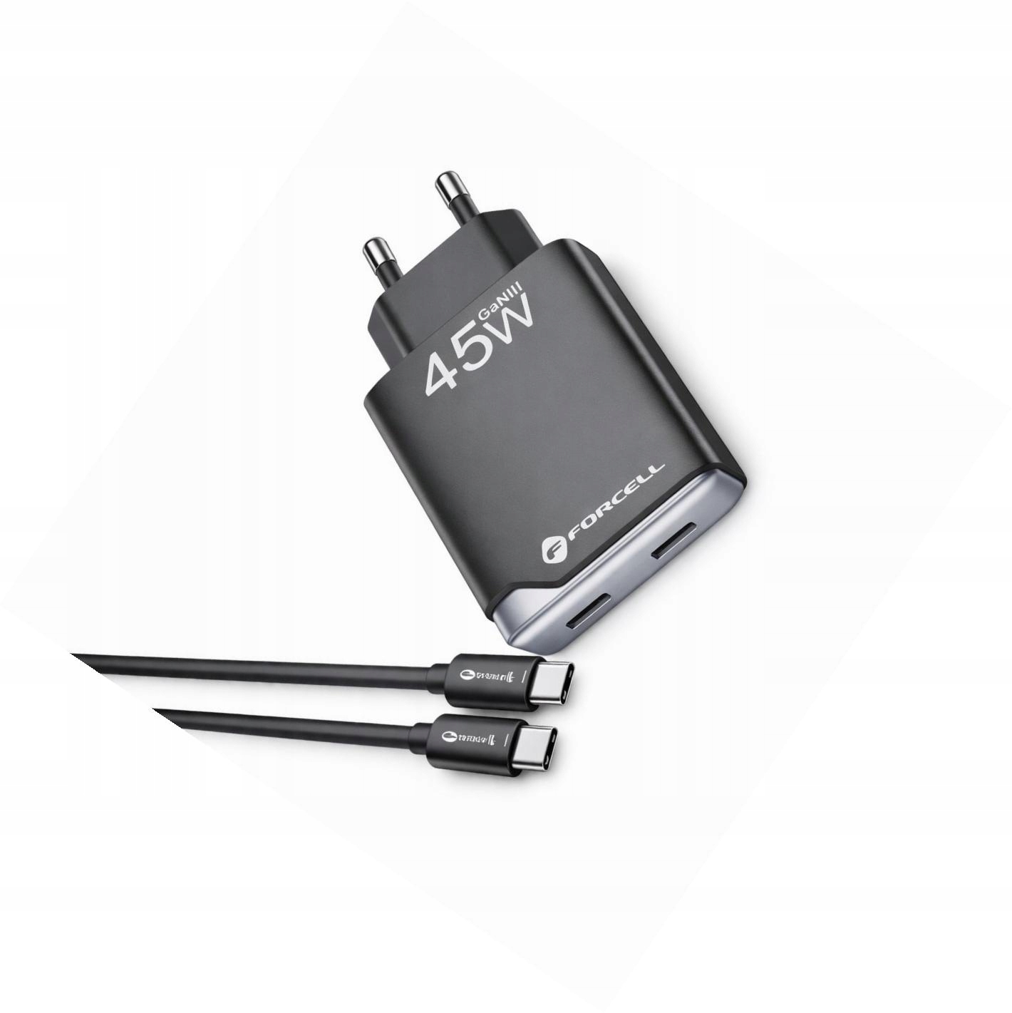 Szybka ładowarka 45W 2 porty z długim kablem 2m do iPhone 17 Pro