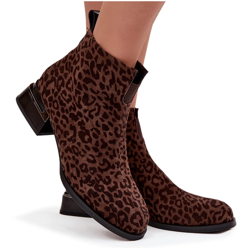 Kotníkové Boty Z Přírodního Semiše Na Kostce Panterka D&a JC52-852 Hnědé 36